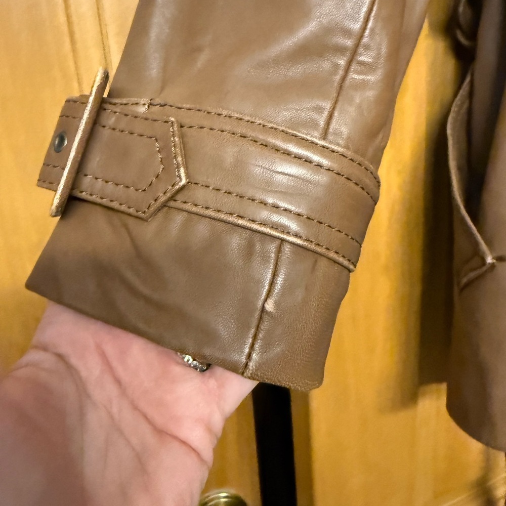 Jones New York Tan Leather Trench Coat - Picture 9 of 12